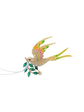 Gold and Green Enamel Bird Pendant Necklace NWT